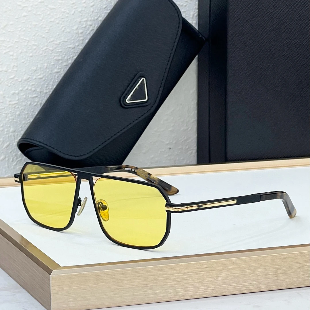 

Faionable Metal Square Sunglasses PRA53 Driving Outdoor ex Trendy Version Comfortable Ele Resin Lens Classic Sle
