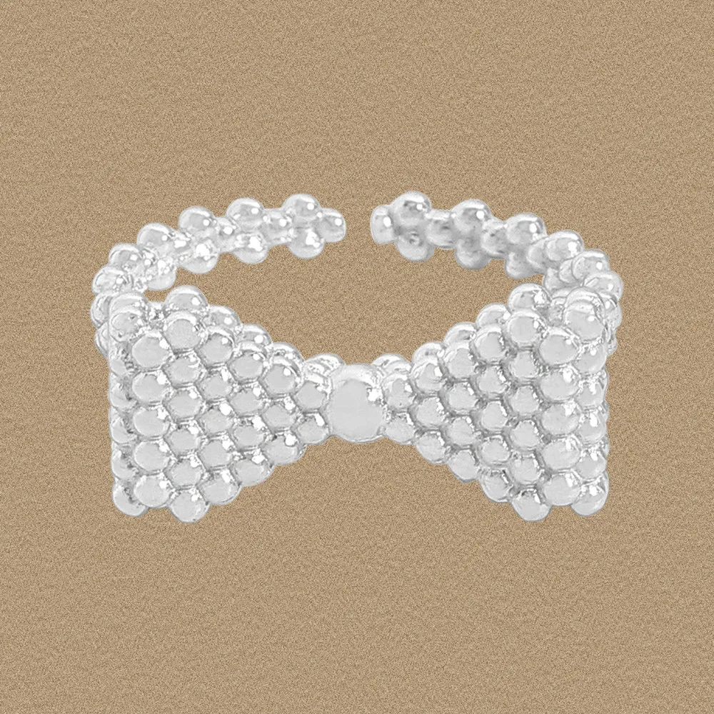 

Корейское серебряное кольцо INS с бантом — бусины из стерлингового серебра S925 с микропаве (женские)