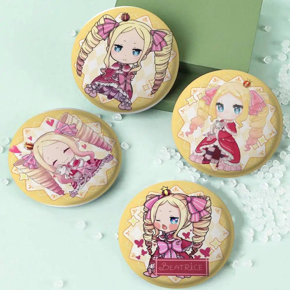Cute Beatrice Cartoon Kawaii Anime Re Zero Badges Anime Round Laser Badge Cartoon Brooch Clothes Backpack Accessories Lapel