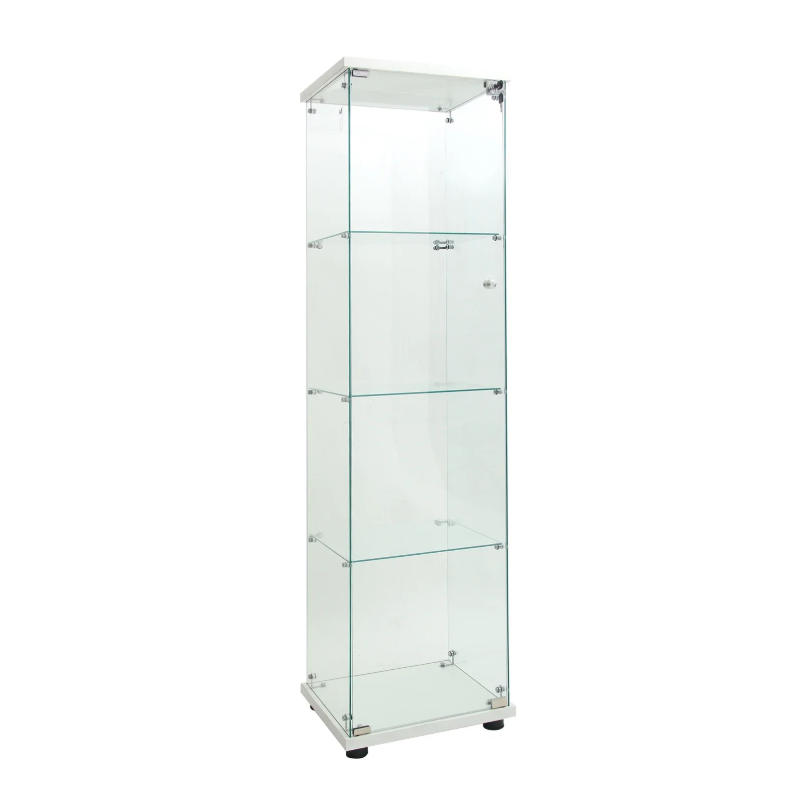 Anajqaqia 4-stufige Glas-Vitrine, abschließbare, staubdichte Vertikalvitrine mit gehärteten Glaspaneelen, freistehendes Sammlerstück-Aufbewahrungsregal für Figuren, Weinflaschen, Wohnzimmerdekoration