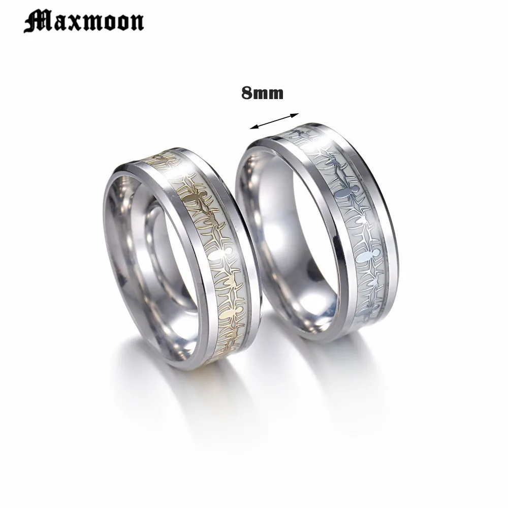 Maxmoon Stainless Steel Glow in the Dark Ring Spider  Luminous Ring for Men Personalized Glow Wedding Band Ring Male