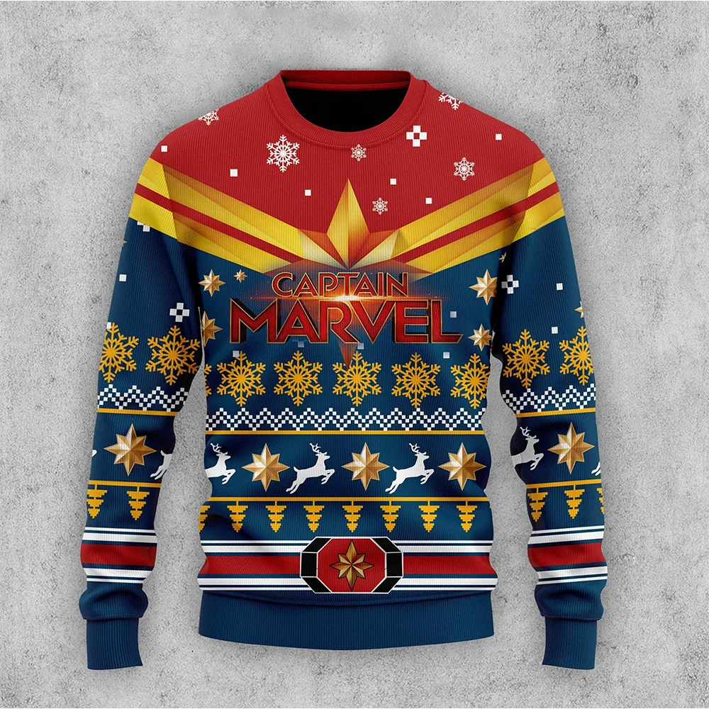 Maglione brutto natalizio Marvel Collezione Capitan Marvel Giustizia Personalità Temperamento Comodo maglione invernale da uomo con cappuccio