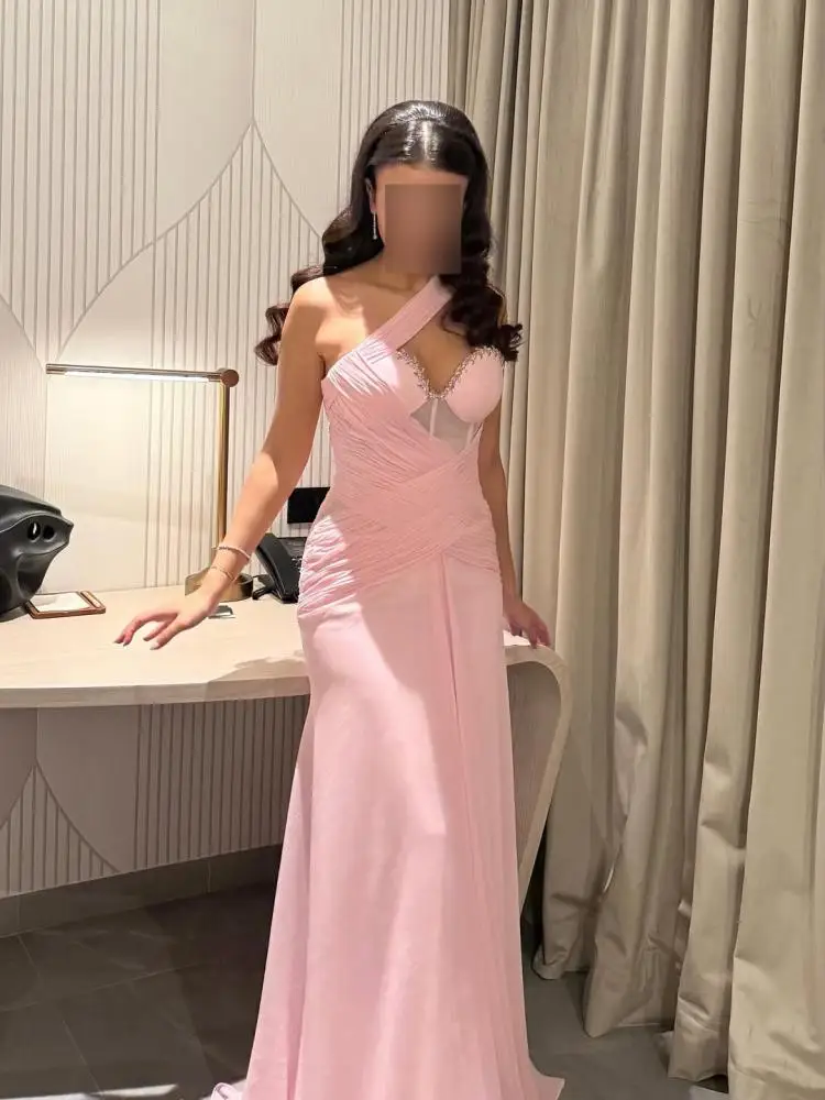 

AsaNagi Arabia Elegant Pink Prom Dresses Women's Party Evening Gowns Strapless Sequin Decoration Formal Party Dresses Customized