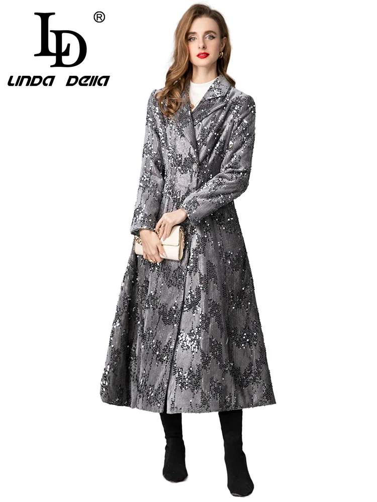 

LD LINDA DELL 2025 Autumn/Winter New Embroidered Wave Shaped Beads Commuting Casual Women's Fashion Windbreaker Coat