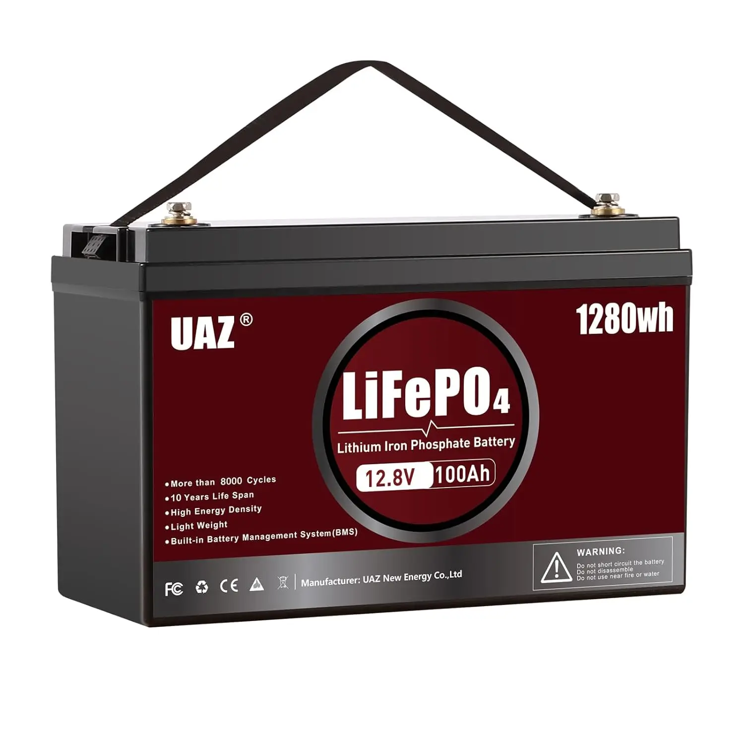 

12V 100Ah LiFePO4 Battery 1280Wh Deep Cycle Marine Battery, with 150A BMS,Low & High Temp Protection,Waterproof,, Customized