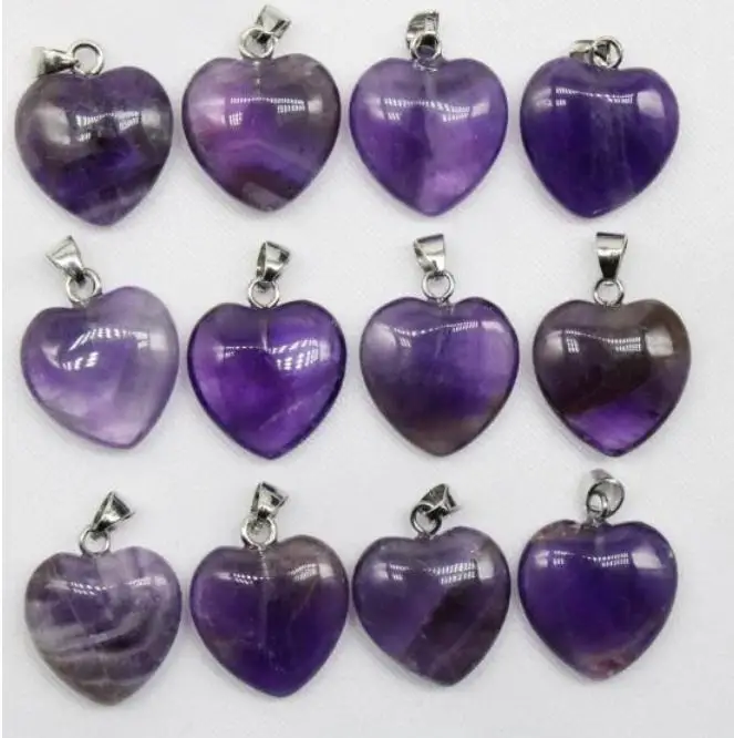 Natural stone 20mm heart Quartz Crystal tiger eye Mix agate stone pendants for Charm DIY jewelry making necklace Accessories12pc