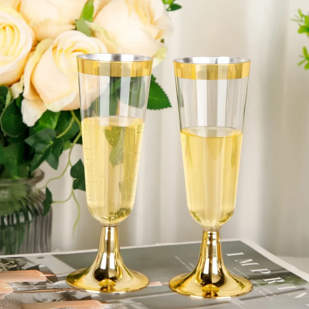 10pcs Gold Plastic Champagne Glasses -5 Ounces Suitable for Parties, Weddings, and New Years