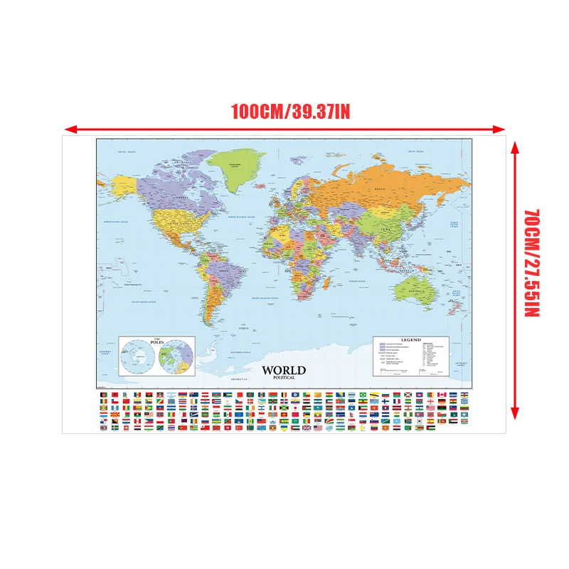 The World Map 100*70cm In English Non-woven Fabric Background Room Wall Decoration School Office Supplies Travel Map for Gift