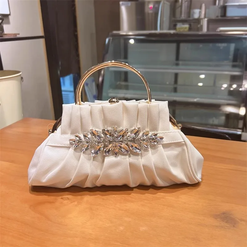 

Fashion Pleated Cloud Bag Women's Handbag Crystal Shiny Rhinestones Diamond Evening Bag Wedding Party Clutch Purse Crossbody Bag