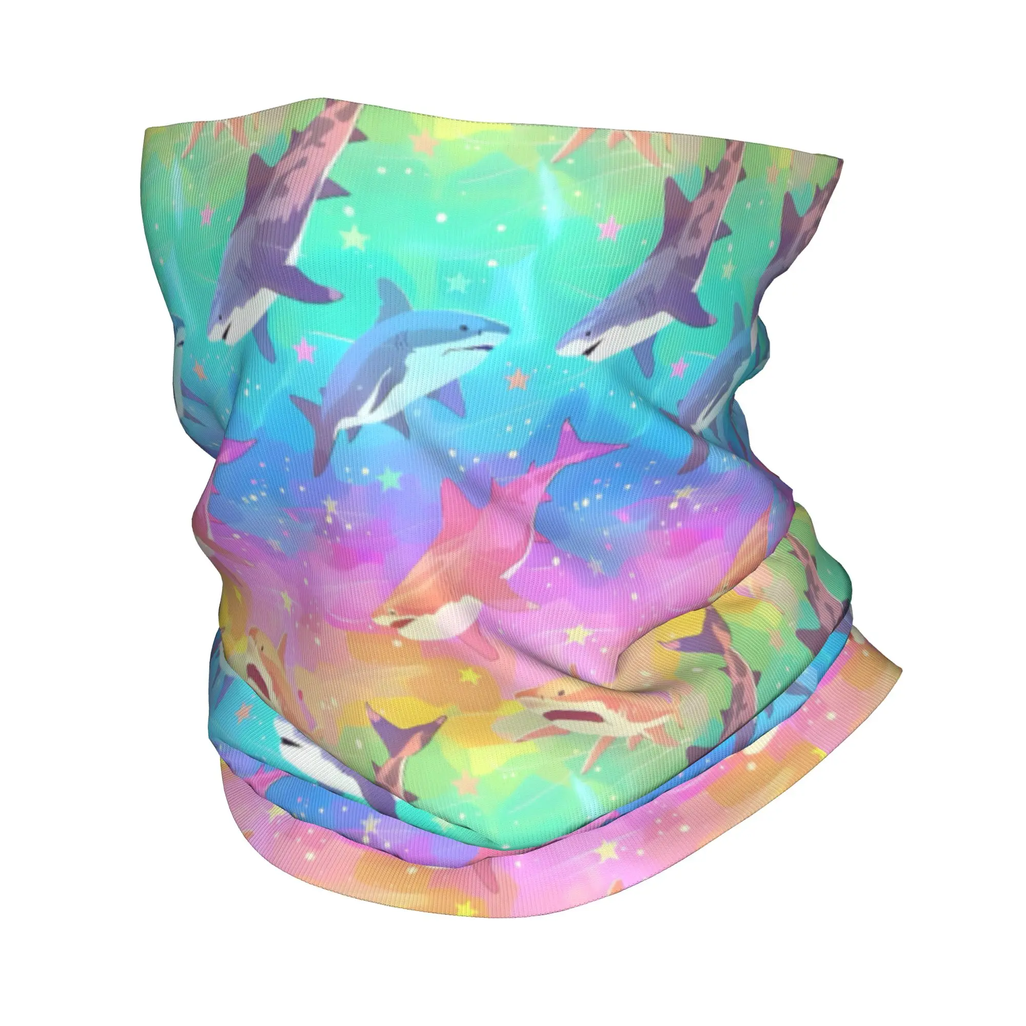 Custom Blue Watercolour Shark Bandana Neck Gaiter for Ski Camping Women Men Wrap Scarf Cartoon Ocean Animal Headband Warmer