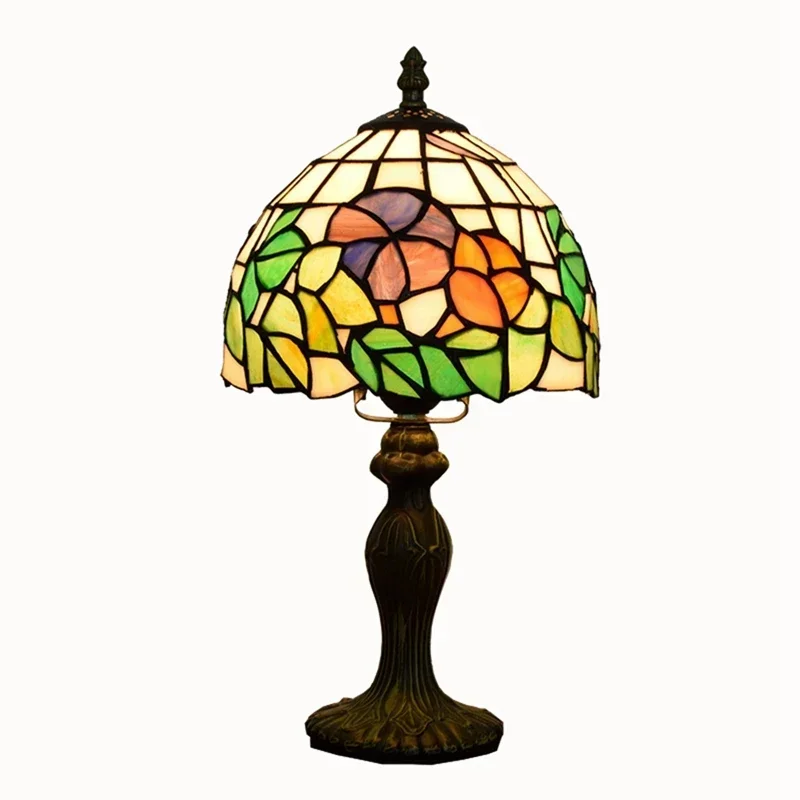 Tiffany Style Stained Glass Lampshades Small Bedside Lamp Reading Antique Desk Light Livingroom Bedroom Vintage Art Decor