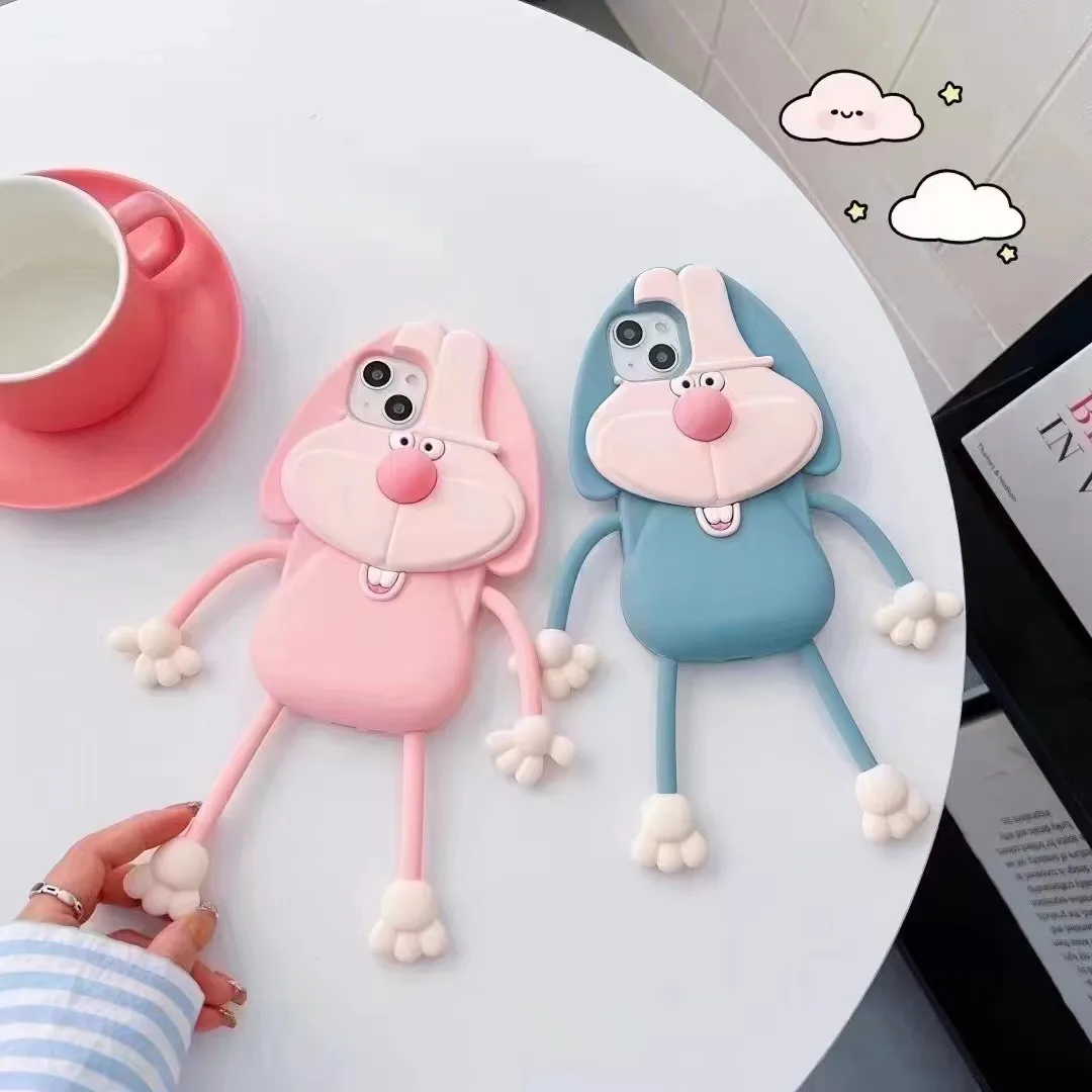 

Funny and Cute Rabbit IPhone 14promax 2023 Newest 13 Phone Case 12 Silicone 11 Anti Drop 14pro Female Pink Blue X/xr Phone Case