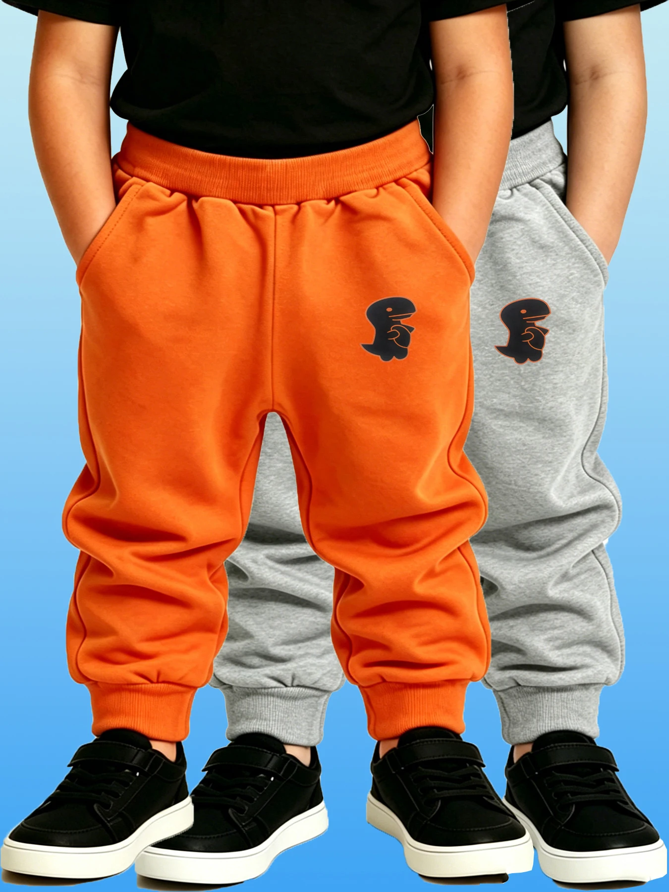 2PCS Orange & Gray Hot - Selling Children's Pants Four Seasons Wear Boys Girls Dinosaur Sweatpants Skin‑Friendly Garcon Trousers