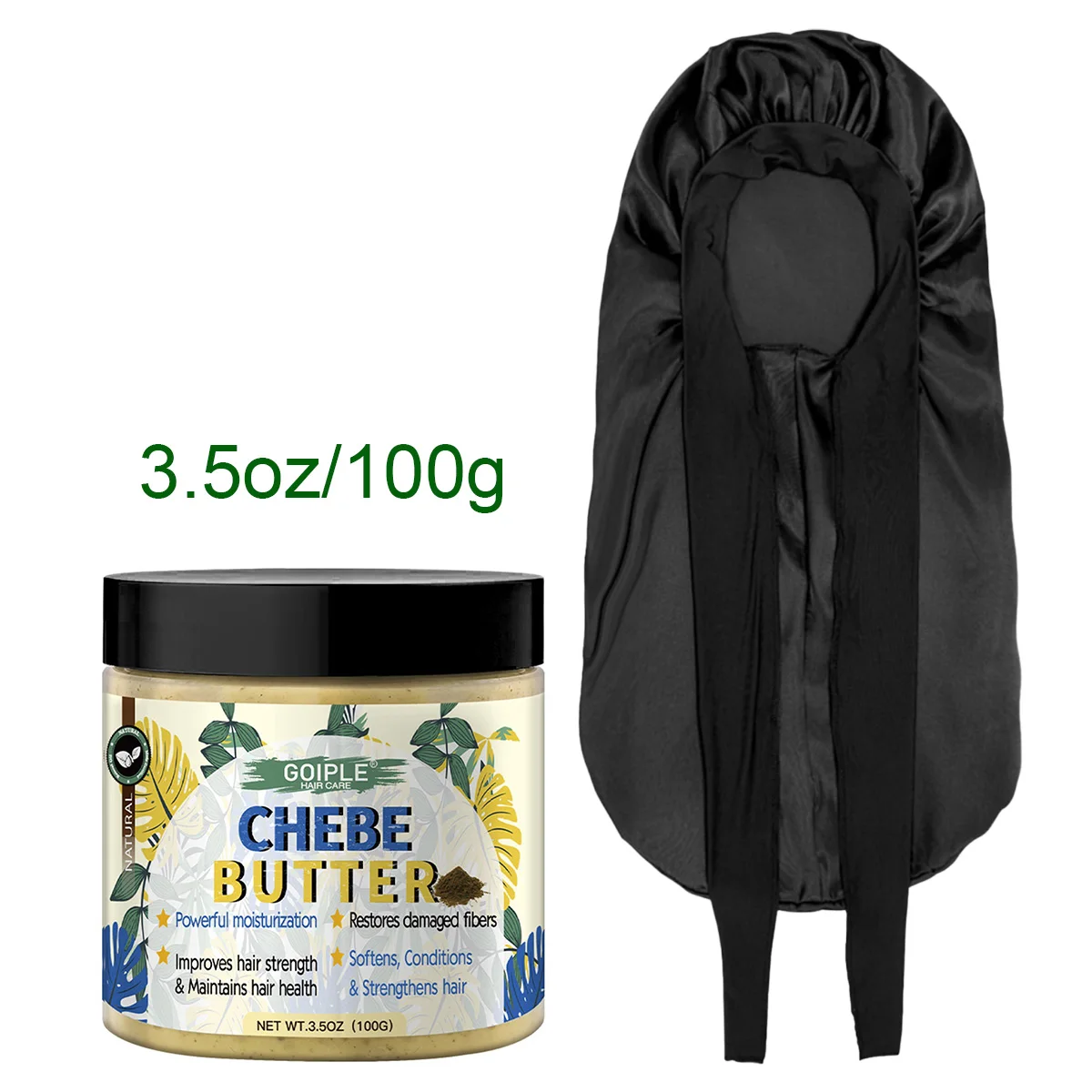 GOIPLE 100g Chebe Hair Care Butter,Men & Women Dry Frizzy Moisturizing Nourishing Hair Mask,Multifunctional Soft Satin Sleep Cap