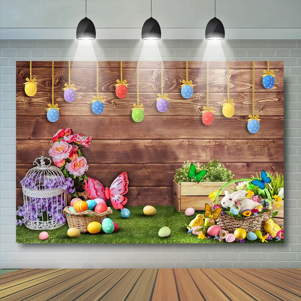 Mocsicka-Toile de fond de lapin de Pâques pour enfants, accessoires de photocall, mur en bois au sol, fond de printemps, accessoires de studio photo pour enfants et bébés, jardin, enge