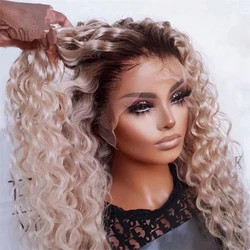 Cosplay Blonde Wigs Loose Curly Lace Front Wig for Girl Lady Honey Blond Ombre Lace wig 13x4 Glueless Synthetic Futura Soft Wig