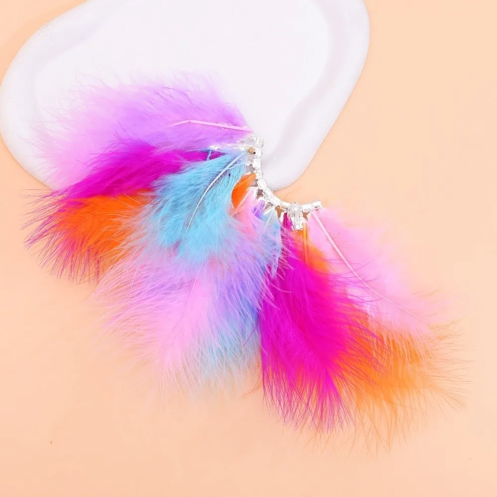 

Super Sparkling Crystal Stud Ear Clips Bohemia Exaggerate Women Feather Tassel Earring Handmade Rhinestone Feather Ear Hooks
