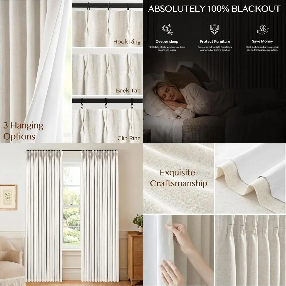 

Elegant Linen Blackout Curtains, 95 Long, 2-Panel Set, Beige for Bedroom & Living Room