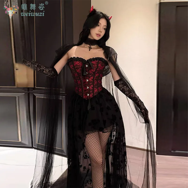

Halloween Costume Sexy Gothic Vintage Lingerie Bodysuit Cosplay Costume Dark Angel Witch Princess Goddess Party Carnival Dress