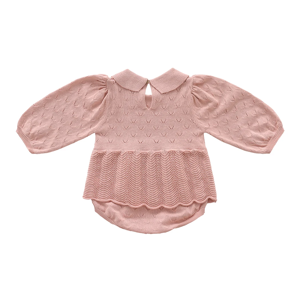 0-24M Spring Baby Girl Romper Dress Infant Long Sleeve Knitted Rompers Toddler Lace Tutu Jumpsuit Newborn Knitted Hollow Outfits