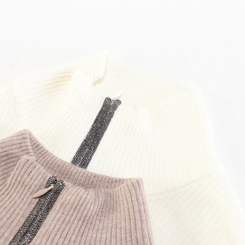 Neuer Damen-All-Match-Pullover aus Wolle mit halbem Reißverschluss und langen Ärmeln