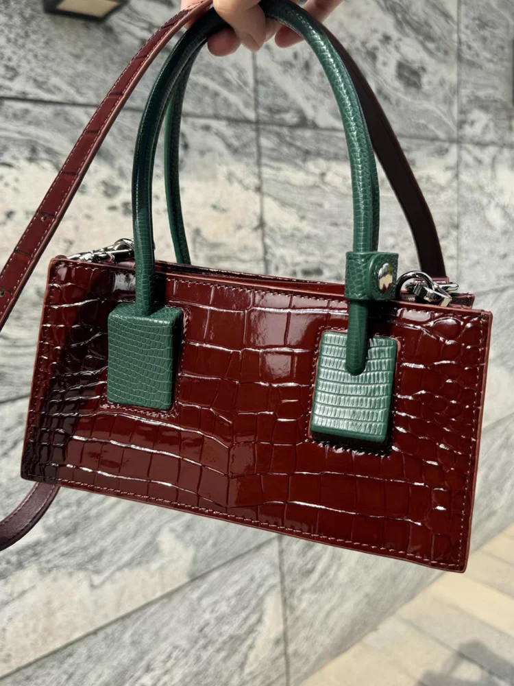 Fashion Crocodile Pattern Original Design Bag Hit-Colors Genuine Leather Women Bag\Handbag Real Leather Shoulder Crossbody Bag