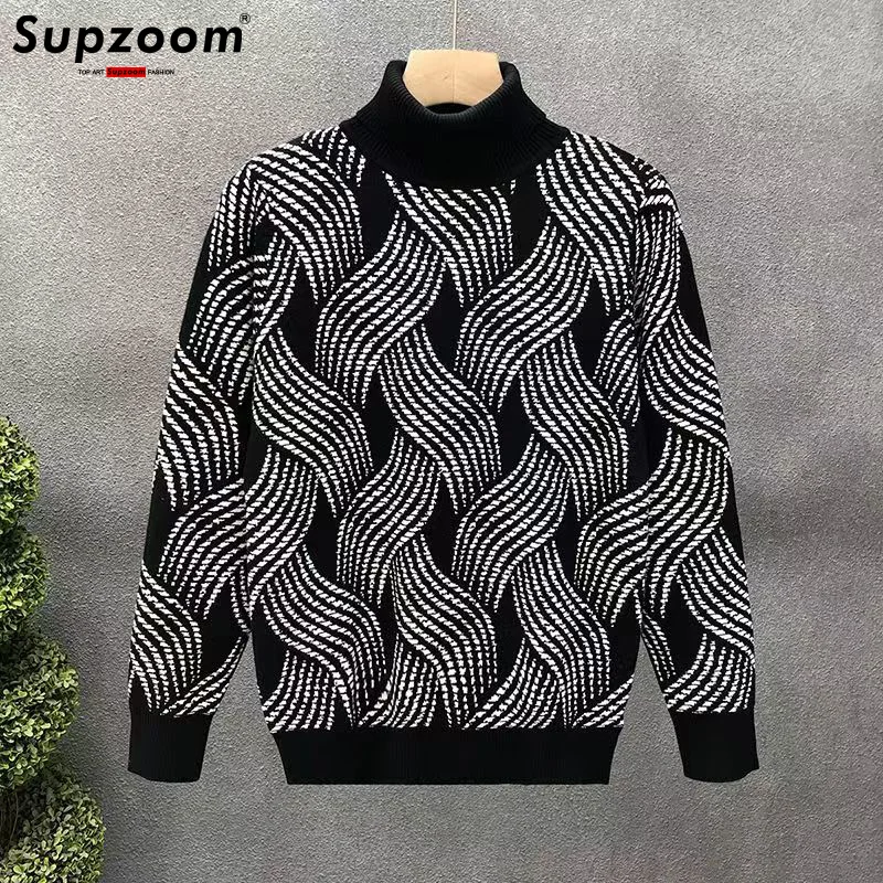 Supzoom New Arrival Top Fashion O-neck Pullovers Appliques Brand Clothing Embroidered Net Red Warm Casual Knitted Men Sweater