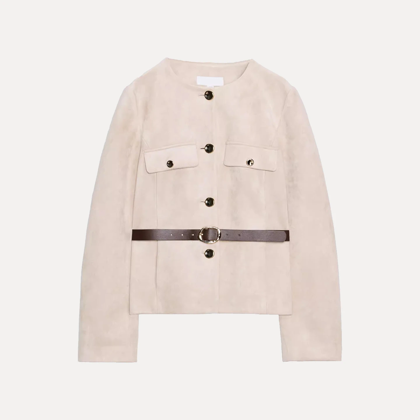 Faionable Costume Texture Velours Jaet avec Ceinture pour Femme Z Or Vêtements d'extérieur Européens Sle Long Sve rond Ne Butto...