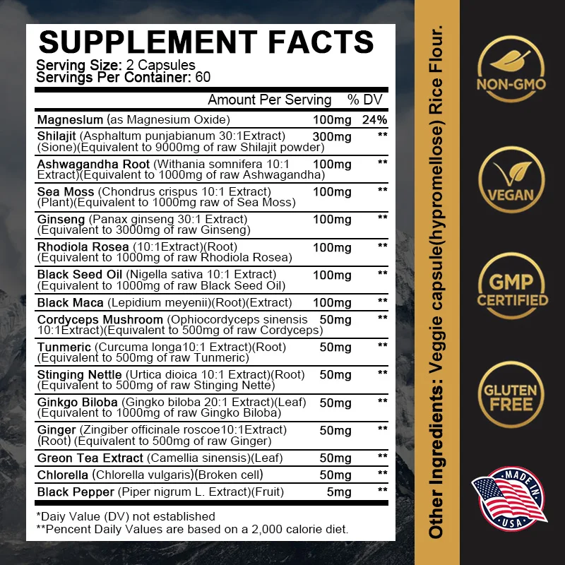 Himalayan Shilajit capsules are rich in trace minerals and help relieve stress, memory and immunity. health supplements