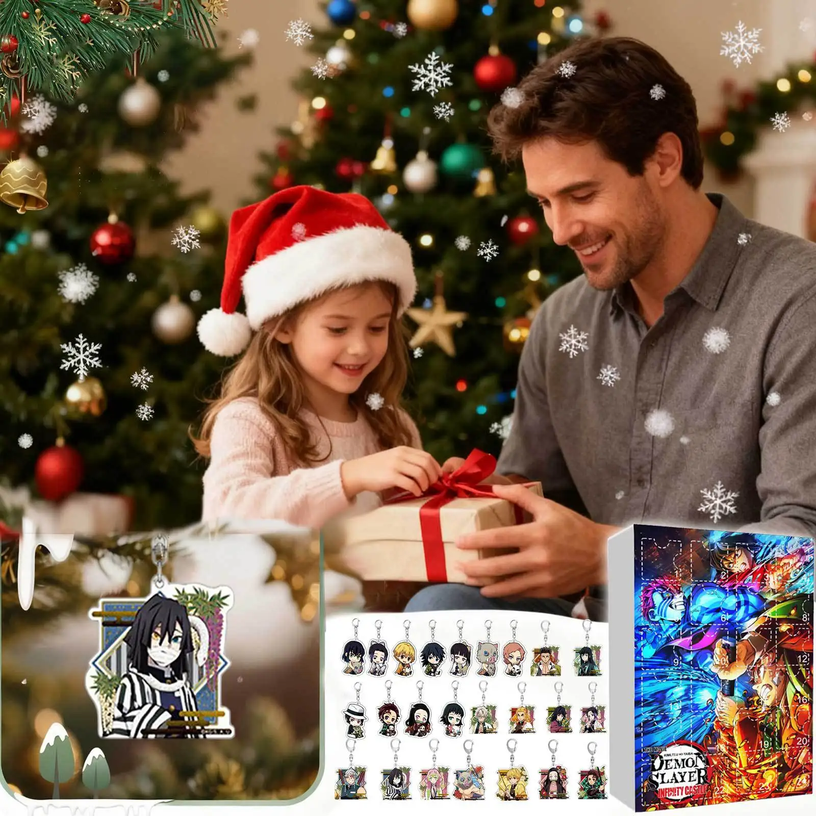 Figura de Anime Demon Slayer, caja ciega de cuenta regresiva de Navidad, juguetes coleccionables acrílicos, decoración, regalos sorpresa de Navidad para niños