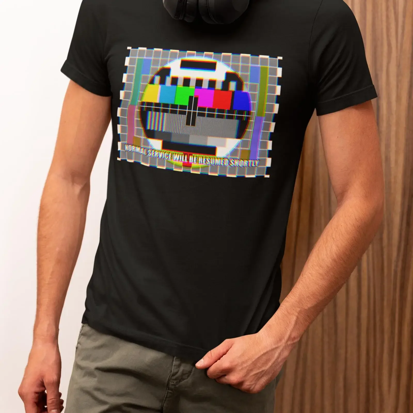 Glitch TV Test Pattern T Shirt Normal Service Will Be Resumed Shortly vintage Washed Top For Everyday Wear Comfortable