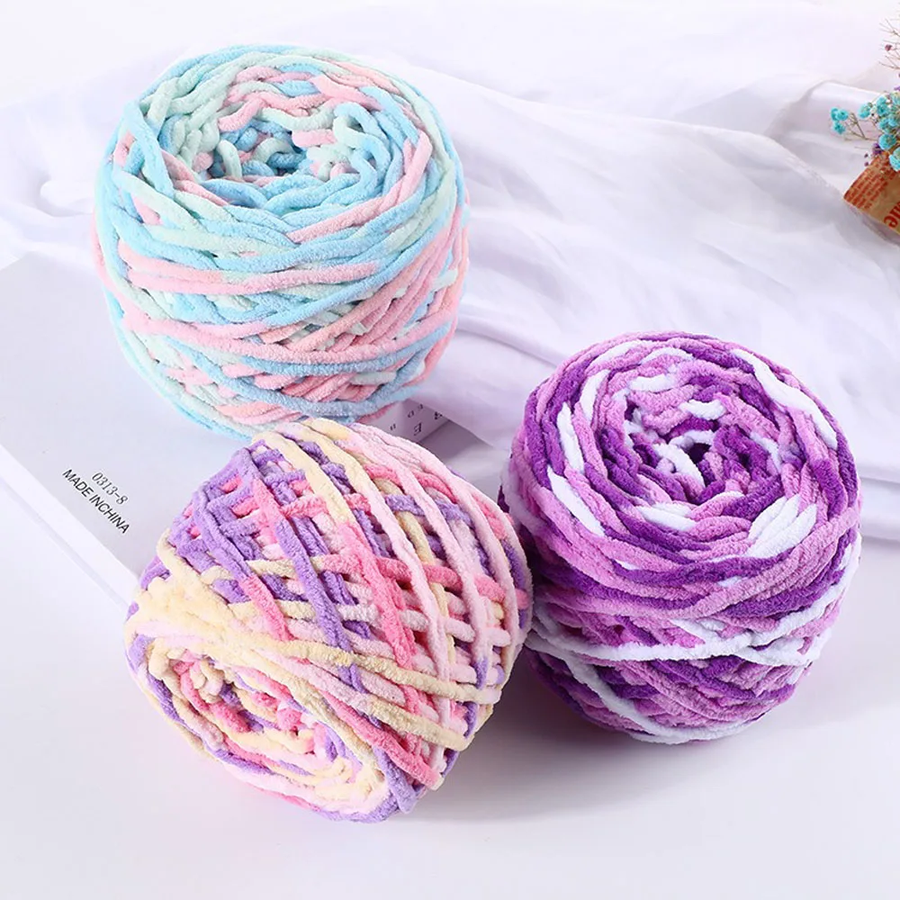 1Ball Rainbow Color Thick Knitting Yarn 7mm DIY Hand-Knit Crochet Thread for Winter Sweater Hat Gloves Warm Winter Craft Project