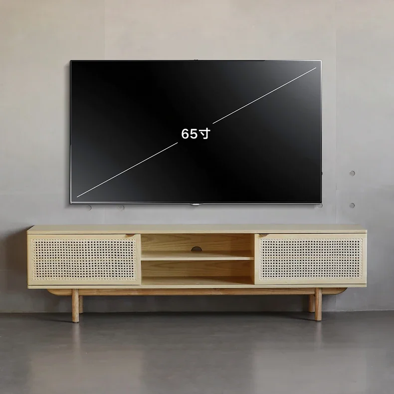 

Nordic medieval/rui rattan solid wood double door TV cabinet natural color Z