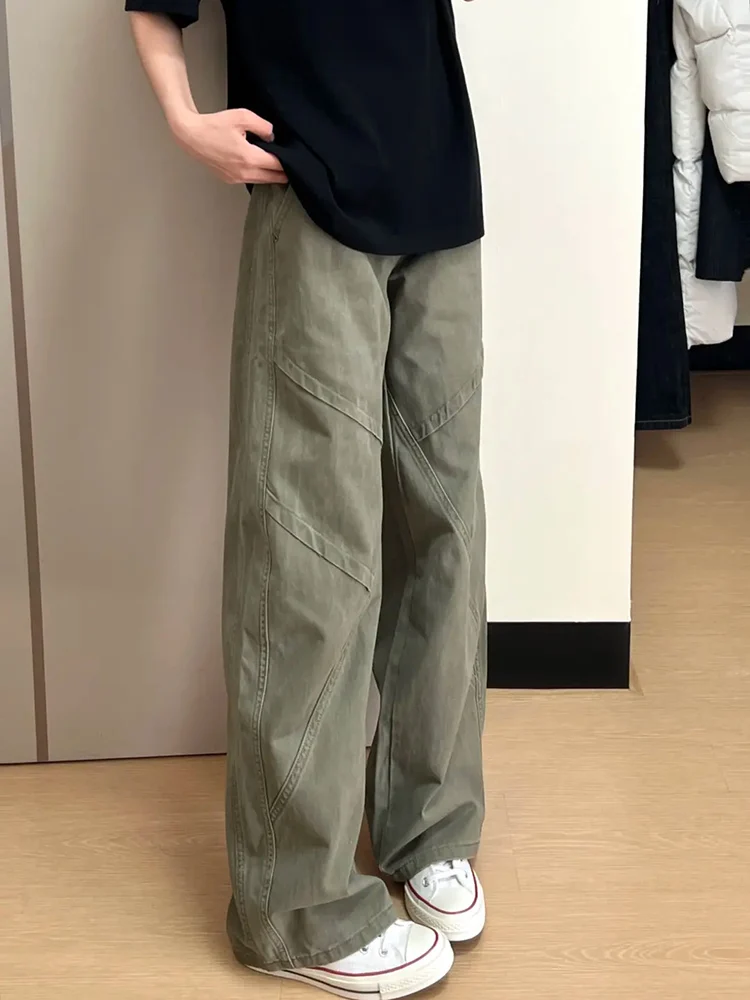 

Винтажные мужские брюки-карго с талией, весенне-осенние свободные широкие повседневные брюки, американская рабочая одежда с ножом, хлопок