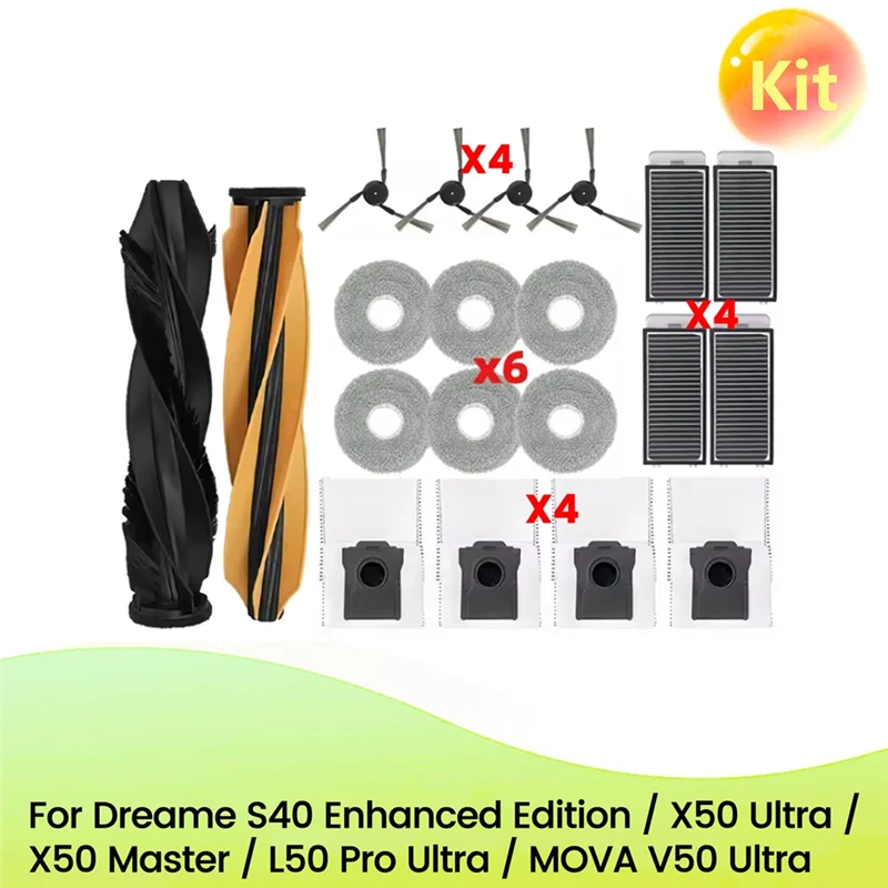 Main Side Brush Filter For Dreame S40 Enhanced Edition/X50 Ultra/X50 Master/L50 Pro Ultra/MOVA V50 Ultra Vacuum Attachments-T33C