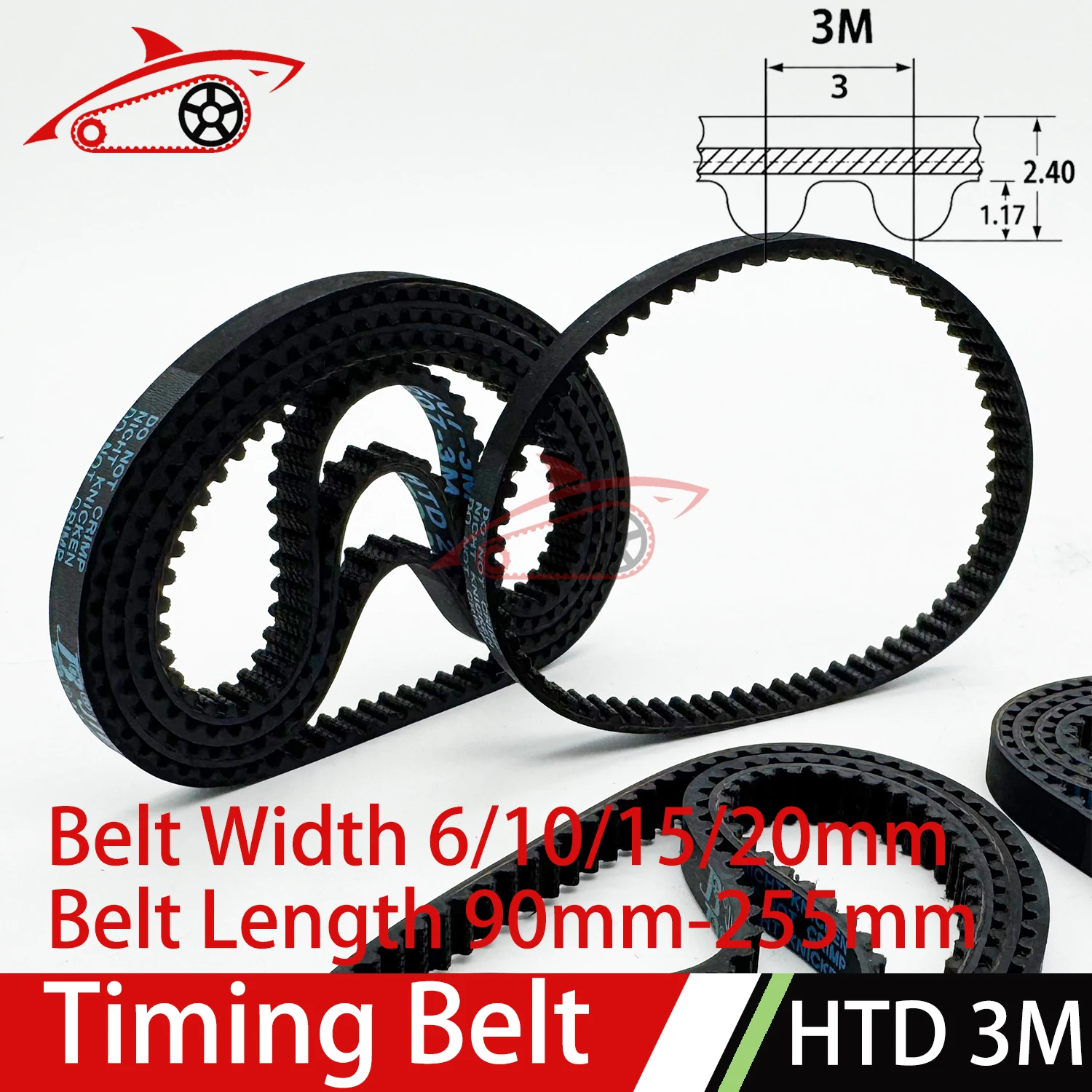 HTD 3M Timing Belt Length 90 99 123 126 156 162 174 189 201 213 225 231 234 237 240 249 252 255mm Width 6-20mm Rubber Drive Belt