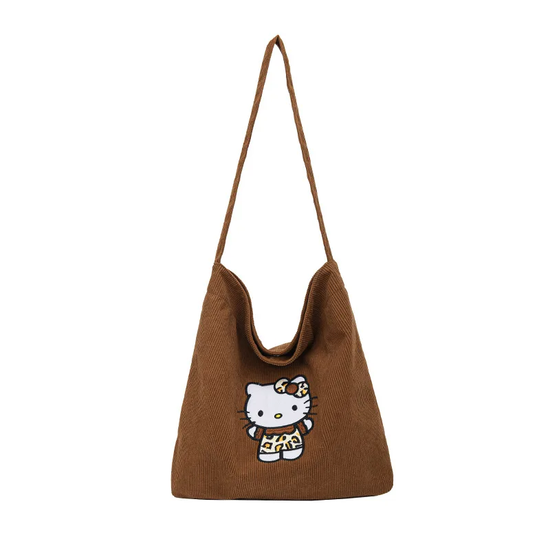 Olá kitty dos desenhos animados bolsa de veludo marrom grande capacidade todos os jogos bolsa de ombro moda leopardo impressão crossbody saco presente