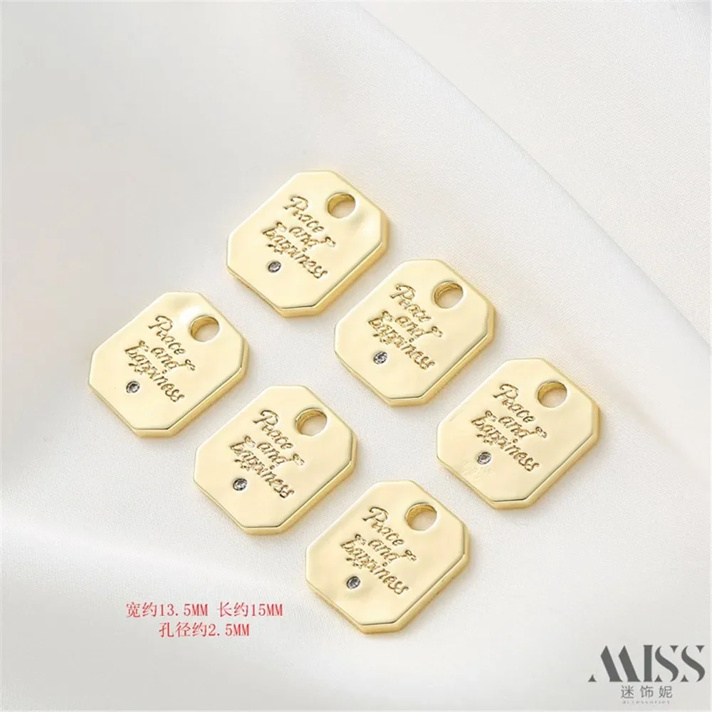 

18K Light Gold Square Pendant Lettering Mother Inlaid Zircon Tag Light Luxury European American Style DIY Bracelet Necklace Acce