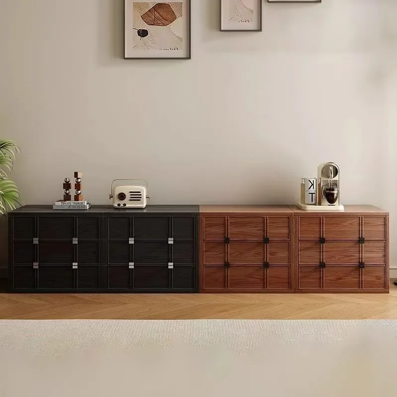 Retro style solid wood storage chest cabinet multi-functional modular free combination storage cabinet living room checkerboard