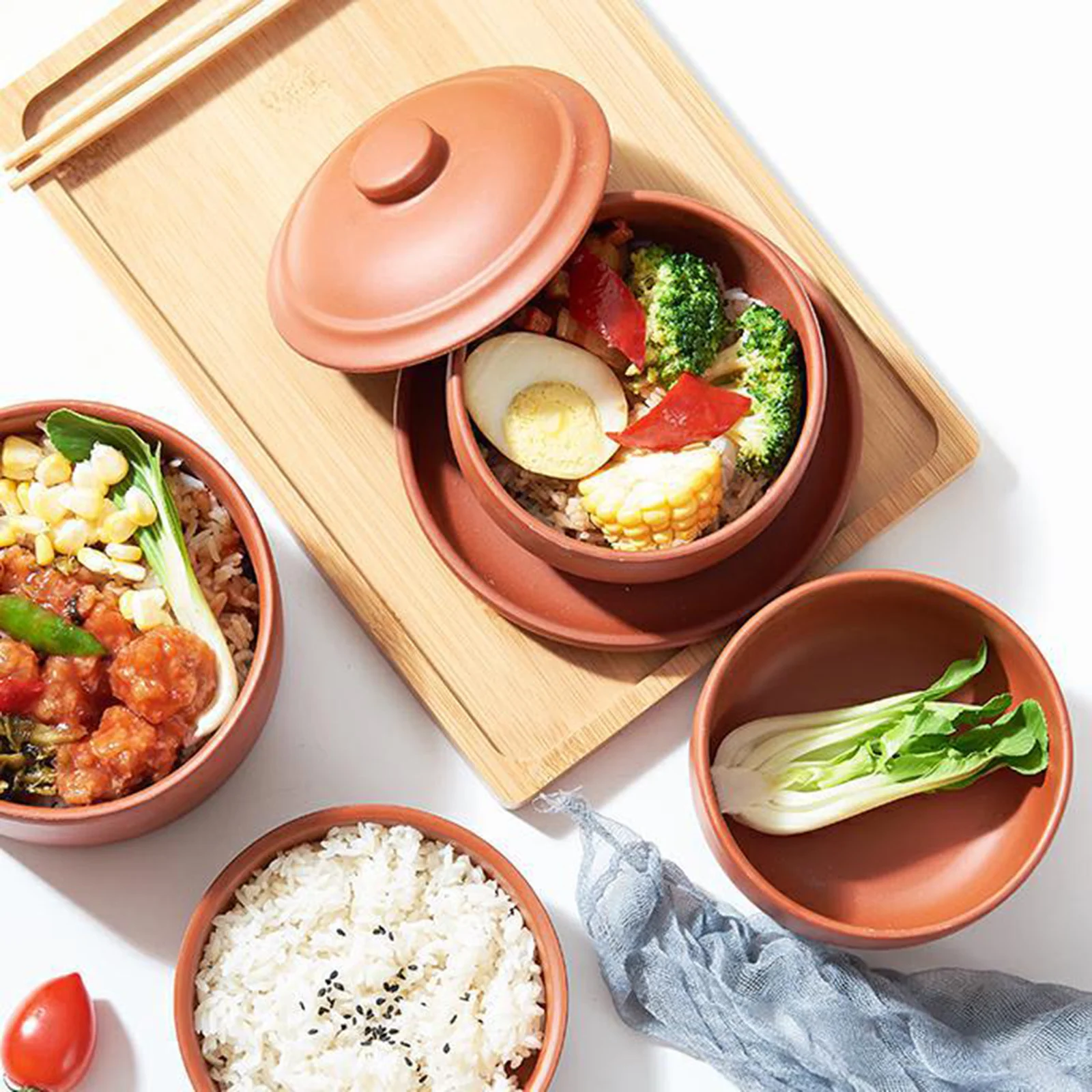 

RORPOIR Ceramic Rice Bowl Set with Lid Vintage Style Steam Soup Serving Bowl Multifunctional Old Fashion Pottery