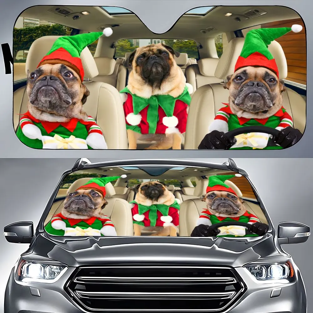 Funny Bulldog Driving Car Front Windshield Sun Shade,Auto Accessories Graduation Bulldog Sunshade for SUV- Blocks Uv Ray Protect