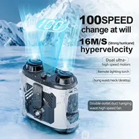 6000mAh Portable Neck Waist Clip Fan Rechargeable 100 Speeds Strong Wind,LEDLighting Cooling Hanging Camping Fan &Power