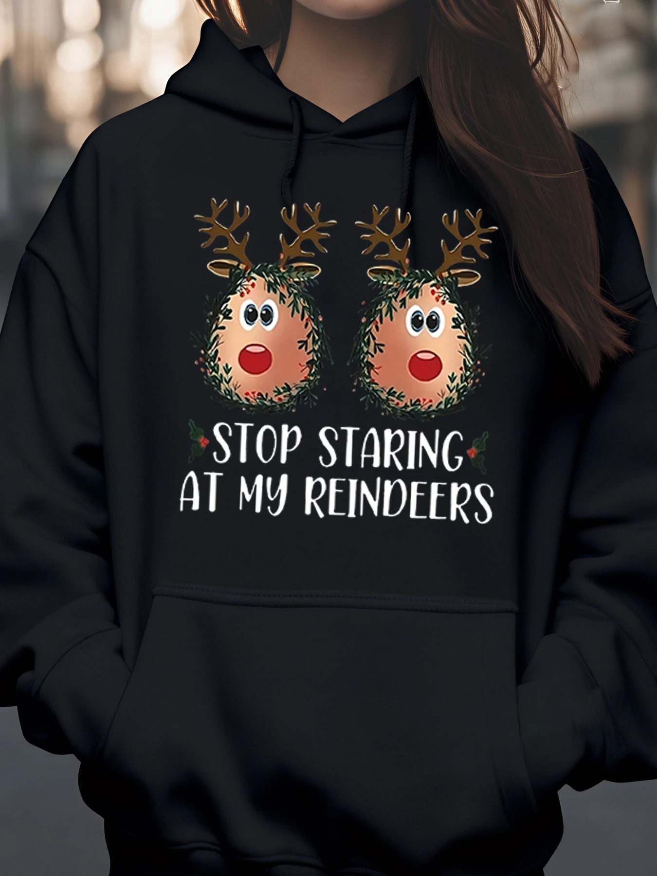 

Рождественская толстовка с принтом лица оленя, праздничная повседневная одежда, женская мода