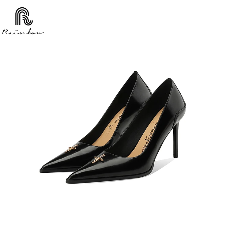 

RAINBOW 33-40 New Spring Autumn Women's Shoes High Heel Pointy Toe Temperament Simple Atmospheric Fashion Shoes For Women