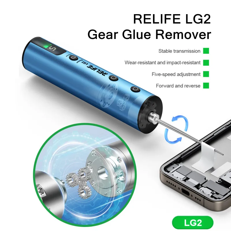 

RELIFE LG2 Ремонт экрана, средство для удаления клея для мобильного телефона, запуск в одно касание, пятискоростной клей для очистки прямого/обратного вращения