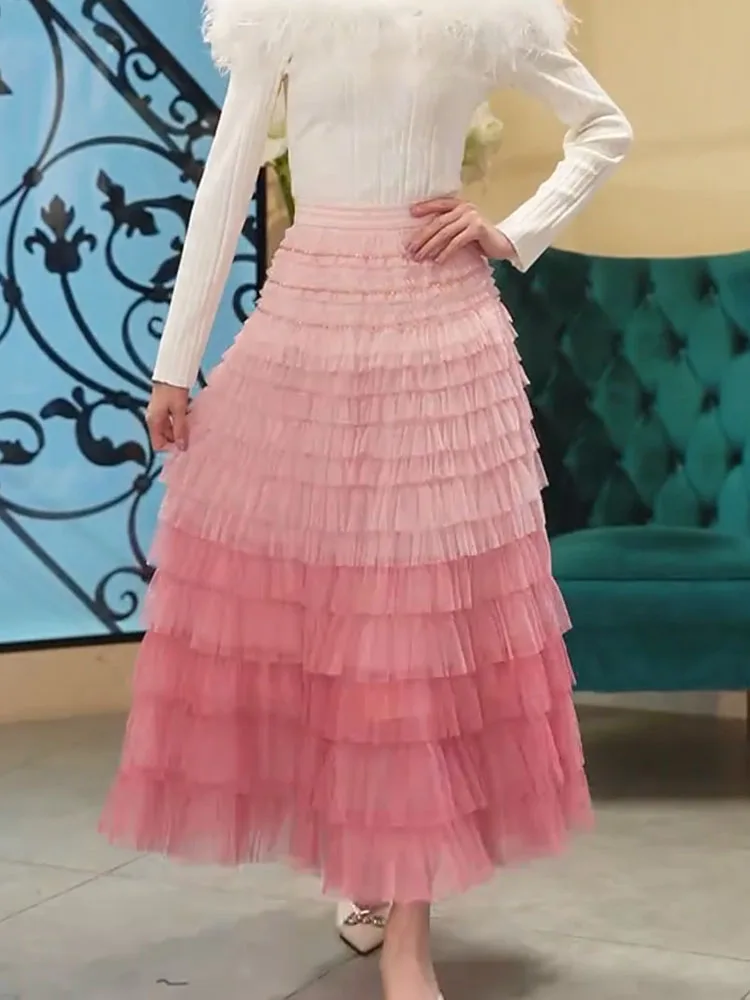 

aduated Sweet Princ Sle Layered Tulle Skirt 2024 Autumn Winter New Drop Waist Ruffle f Skirt Vintage Commute