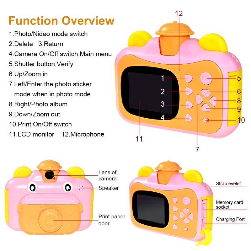 Kids Camera Instant Print Camera for Children 1080P HD Video Photo Intelligent Shooting Digital Camera Sports Toy for Girls Boys