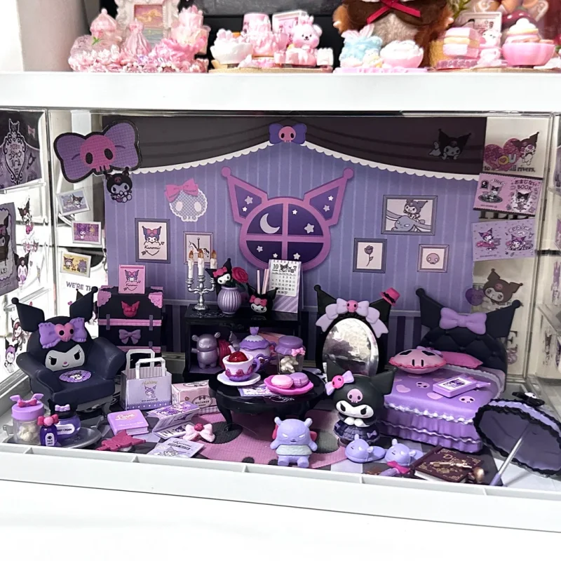 Re-ment Kuromi-caja ciega de escena en miniatura púrpura para habitación gótica, juguetes, figura de Anime, regalos de muñecas, juguetes para coleccionar adornos