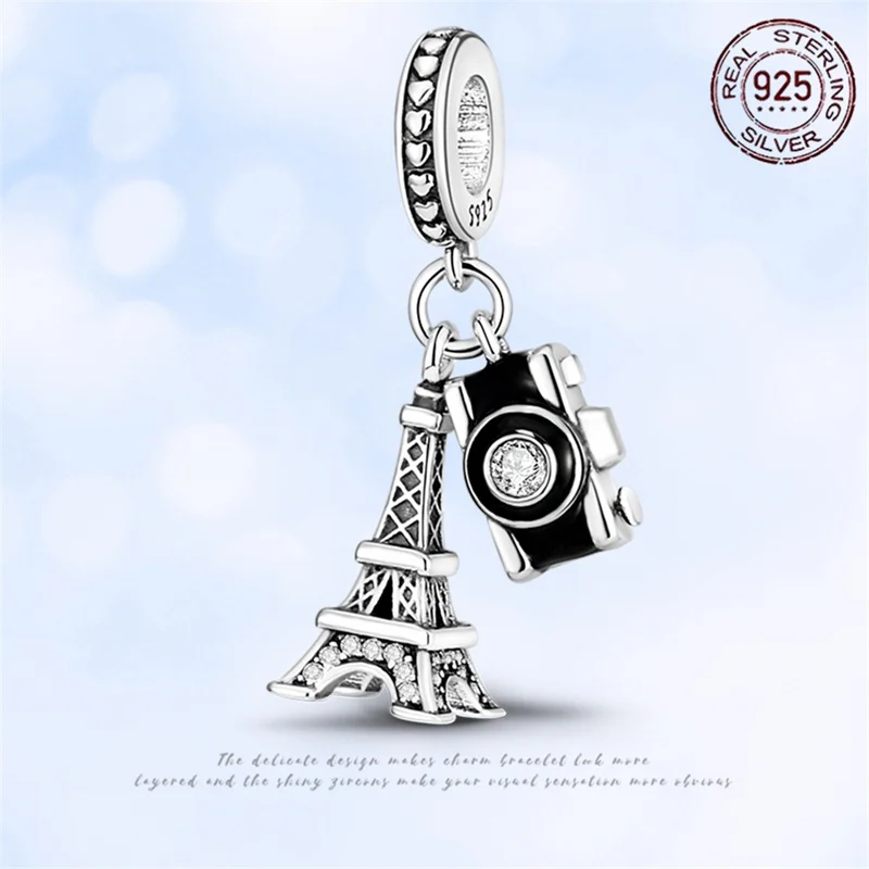 New 925 sterling silver pendant beads original camera tower bracelet necklace DIY birthday women's jewelry gift