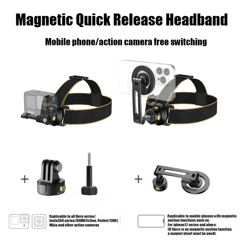 Magnetic Head Strap For GoPro Hero 13 12 11 10 9 8 7 360 Rotary Clip Mount for DJI Osmo Action Xiaoyi Insta360 Action Carema